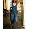 image:imagechouyatou Womens Y2K Denim Bib Overall Pants Button Front Wide Leg Jean Jumpsuits Vintage Loose RomperBlue