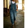 image:imagechouyatou Womens Y2K Denim Bib Overall Pants Button Front Wide Leg Jean Jumpsuits Vintage Loose RomperBlue