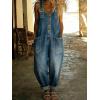image:imagechouyatou Womens Y2K Denim Bib Overall Pants Button Front Wide Leg Jean Jumpsuits Vintage Loose RomperBlue