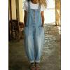 image:imagechouyatou Womens Y2K Denim Bib Overall Pants Button Front Wide Leg Jean Jumpsuits Vintage Loose RomperLight Blue