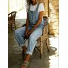 image:imagechouyatou Womens Y2K Denim Bib Overall Pants Button Front Wide Leg Jean Jumpsuits Vintage Loose RomperLight Blue