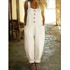 image:imagechouyatou Womens Y2K Denim Bib Overall Pants Button Front Wide Leg Jean Jumpsuits Vintage Loose RomperWhite