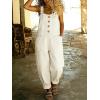 image:imagechouyatou Womens Y2K Denim Bib Overall Pants Button Front Wide Leg Jean Jumpsuits Vintage Loose RomperWhite