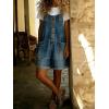 image:imagechouyatou Womens Y2K Denim Shortalls Button Front Wide Leg Loose Bib Jean Overalls Shorts Romper JumpsuitsBlue