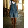 image:imagechouyatou Womens Y2K Denim Shortalls Button Front Wide Leg Loose Bib Jean Overalls Shorts Romper JumpsuitsBlue