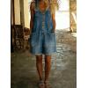 image:imagechouyatou Womens Y2K Denim Shortalls Button Front Wide Leg Loose Bib Jean Overalls Shorts Romper JumpsuitsBlue
