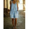 image:imagechouyatou Womens Y2K Denim Shortalls Button Front Wide Leg Loose Bib Jean Overalls Shorts Romper JumpsuitsLight Blue