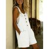 image:imagechouyatou Womens Y2K Denim Shortalls Button Front Wide Leg Loose Bib Jean Overalls Shorts Romper JumpsuitsWhite