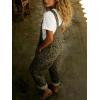 image:imagechouyatou Womens Y2K Leopard Print Denim Bib Overall Pants Wide Leg Cheetah Jeans Jumpsuits Loose RomperGreen