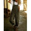 image:imagechouyatou Womens Y2K Leopard Print Denim Bib Overall Pants Wide Leg Cheetah Jeans Jumpsuits Loose RomperGreen