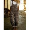 image:imagechouyatou Womens Y2K Leopard Print Denim Bib Overall Pants Wide Leg Cheetah Jeans Jumpsuits Loose RomperKhaki