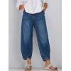 image:imagechouyatou Womens Y2k Baggy Distressed Wide Leg Capri Jeans Boho Tulip Hem Jeans High Waisted Cropped Denim PantsBlue