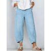 image:imagechouyatou Womens Y2k Baggy Distressed Wide Leg Capri Jeans Boho Tulip Hem Jeans High Waisted Cropped Denim PantsLight Blue