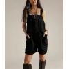 image:imagechouyatou Womens Y2k Button Front Denim Bib Overalls Suspender Strap Wide Leg Loose Romper Jumpsuit Overall ShortsBlack