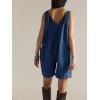 image:imagechouyatou Womens Y2k Button Front Denim Bib Overalls Suspender Strap Wide Leg Loose Romper Jumpsuit Overall ShortsBlue