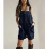 image:imagechouyatou Womens Y2k Button Front Denim Bib Overalls Suspender Strap Wide Leg Loose Romper Jumpsuit Overall ShortsDark Blue
