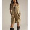 image:imagechouyatou Womens Y2k Button Front Denim Bib Overalls Suspender Strap Wide Leg Loose Romper Jumpsuit Overall ShortsKhaki