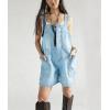 image:imagechouyatou Womens Y2k Button Front Denim Bib Overalls Suspender Strap Wide Leg Loose Romper Jumpsuit Overall ShortsLight Blue