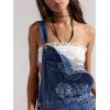image:imagechouyatou Womens Y2k Floral Print Denim Bib Overalls Vintage Distressed Jumpsuit Wide Leg Jean Overall PantsBlue