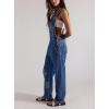 image:imagechouyatou Womens Y2k Floral Print Denim Bib Overalls Vintage Distressed Jumpsuit Wide Leg Jean Overall PantsBlue