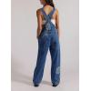 image:imagechouyatou Womens Y2k Floral Print Denim Bib Overalls Vintage Distressed Jumpsuit Wide Leg Jean Overall PantsBlue