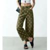 image:imagechouyatou Womens Y2k Floral Printed Wide Leg Jeans Boho Distressed Cropped Jeans High Waisted Baggy Denim PantsArmy Green