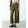 image:imagechouyatou Womens Y2k Floral Printed Wide Leg Jeans Boho Distressed Cropped Jeans High Waisted Baggy Denim PantsArmy Green