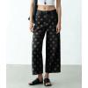 image:imagechouyatou Womens Y2k Floral Printed Wide Leg Jeans Boho Distressed Cropped Jeans High Waisted Baggy Denim PantsBlack