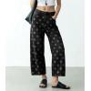 image:imagechouyatou Womens Y2k Floral Printed Wide Leg Jeans Boho Distressed Cropped Jeans High Waisted Baggy Denim PantsBlack