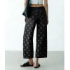 image:imagechouyatou Womens Y2k Floral Printed Wide Leg Jeans Boho Distressed Cropped Jeans High Waisted Baggy Denim PantsBlack