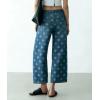 image:imagechouyatou Womens Y2k Floral Printed Wide Leg Jeans Boho Distressed Cropped Jeans High Waisted Baggy Denim PantsBlue