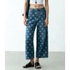 image:imagechouyatou Womens Y2k Floral Printed Wide Leg Jeans Boho Distressed Cropped Jeans High Waisted Baggy Denim PantsBlue