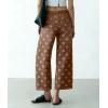 image:imagechouyatou Womens Y2k Floral Printed Wide Leg Jeans Boho Distressed Cropped Jeans High Waisted Baggy Denim PantsBrown