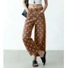 image:imagechouyatou Womens Y2k Floral Printed Wide Leg Jeans Boho Distressed Cropped Jeans High Waisted Baggy Denim PantsBrown