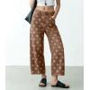 image:imagechouyatou Womens Y2k Floral Printed Wide Leg Jeans Boho Distressed Cropped Jeans High Waisted Baggy Denim PantsBrown