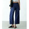 image:imagechouyatou Womens Y2k Floral Printed Wide Leg Jeans Boho Distressed Cropped Jeans High Waisted Baggy Denim PantsDark Blue