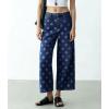 image:imagechouyatou Womens Y2k Floral Printed Wide Leg Jeans Boho Distressed Cropped Jeans High Waisted Baggy Denim PantsDark Blue
