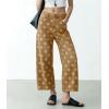 image:imagechouyatou Womens Y2k Floral Printed Wide Leg Jeans Boho Distressed Cropped Jeans High Waisted Baggy Denim PantsKhaki