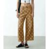image:imagechouyatou Womens Y2k Floral Printed Wide Leg Jeans Boho Distressed Cropped Jeans High Waisted Baggy Denim PantsKhaki