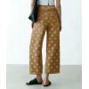 image:imagechouyatou Womens Y2k Floral Printed Wide Leg Jeans Boho Distressed Cropped Jeans High Waisted Baggy Denim PantsKhaki