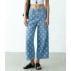 image:imagechouyatou Womens Y2k Floral Printed Wide Leg Jeans Boho Distressed Cropped Jeans High Waisted Baggy Denim PantsLight Blue