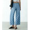 image:imagechouyatou Womens Y2k Floral Printed Wide Leg Jeans Boho Distressed Cropped Jeans High Waisted Baggy Denim PantsLight Blue