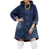 image:imageCHOUYATOU Women Spring Hooded Jean Jacket Loose Casual Boyfriend Button Down Midi Long Denim Jacket CoatDark Blue