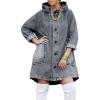 image:imageCHOUYATOU Women Spring Hooded Jean Jacket Loose Casual Boyfriend Button Down Midi Long Denim Jacket CoatGrey