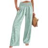 image:imageCHOUYATOU Womens Retro Plaid Wide Leg Pants Gingham Smocked High Waisted Dressy Palazzo Pants Trousers with PocketsGreen