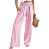 image:imageCHOUYATOU Womens Retro Plaid Wide Leg Pants Gingham Smocked High Waisted Dressy Palazzo Pants Trousers with PocketsPink