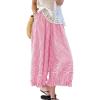 image:imagechouyatou Women 2026 Summer Ruffle Hem Crop Cotton Linen Pants Beach Plaid Gingham Wide Leg Pants PalazzosPink