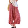 image:imagechouyatou Women 2026 Summer Ruffle Hem Crop Cotton Linen Pants Beach Plaid Gingham Wide Leg Pants PalazzosRed