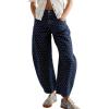 image:imagechouyatou Women Baggy Polka Dot Barrel Jeans Y2K Floral Print Wide Leg Jeans Boyfriend Denim Ankle PantsDark Blue