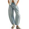 image:imagechouyatou Women Baggy Polka Dot Barrel Jeans Y2K Floral Print Wide Leg Jeans Boyfriend Denim Ankle PantsLight Blue